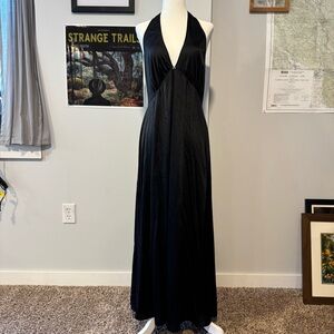 Vintage JC Penny Gaymode black halter neck satin slip dress lingerie size 36